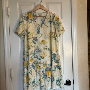 a new day Cream Floral Midi Dress with Yellow & Teal Accents